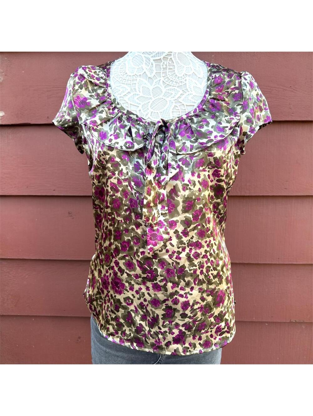 Chanteuse Floral Garden Ruffle Neck Blouse